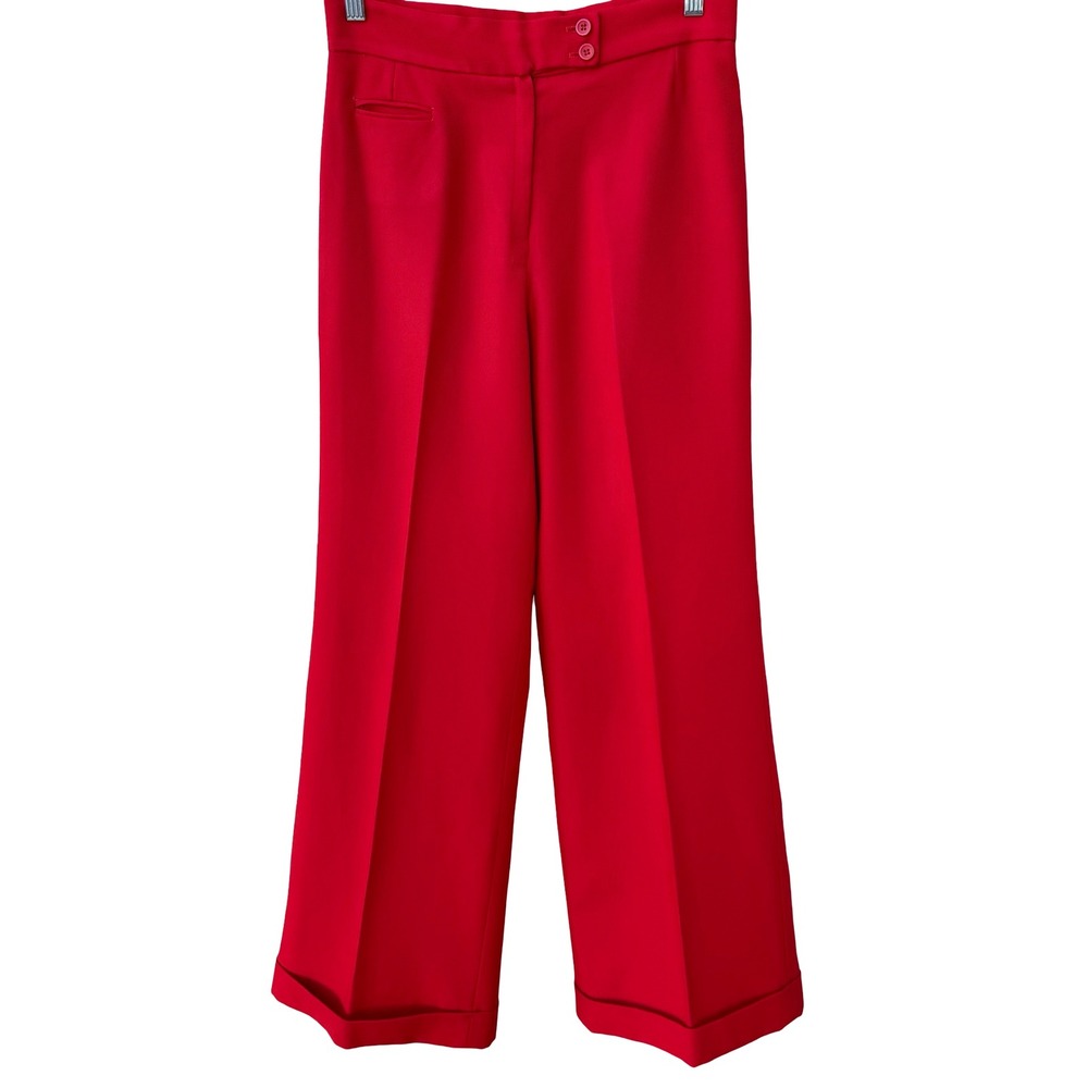 College Town Vintage 70s Red Wide Leg Cuffed Trousers High Waisted Pants Womens